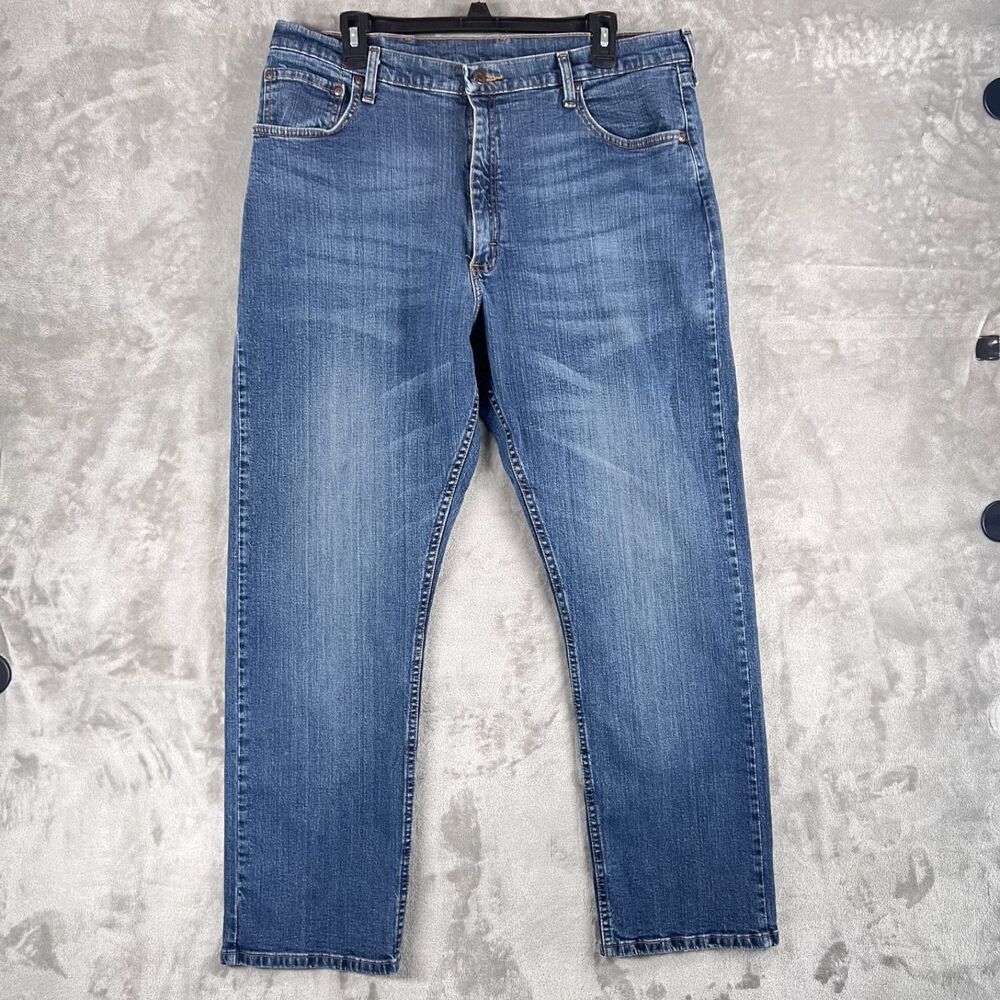 Wrangler Jeans Mens 38x30 Relaxed Fit Straight Leg Blue Stretch Denim 97FXWXD